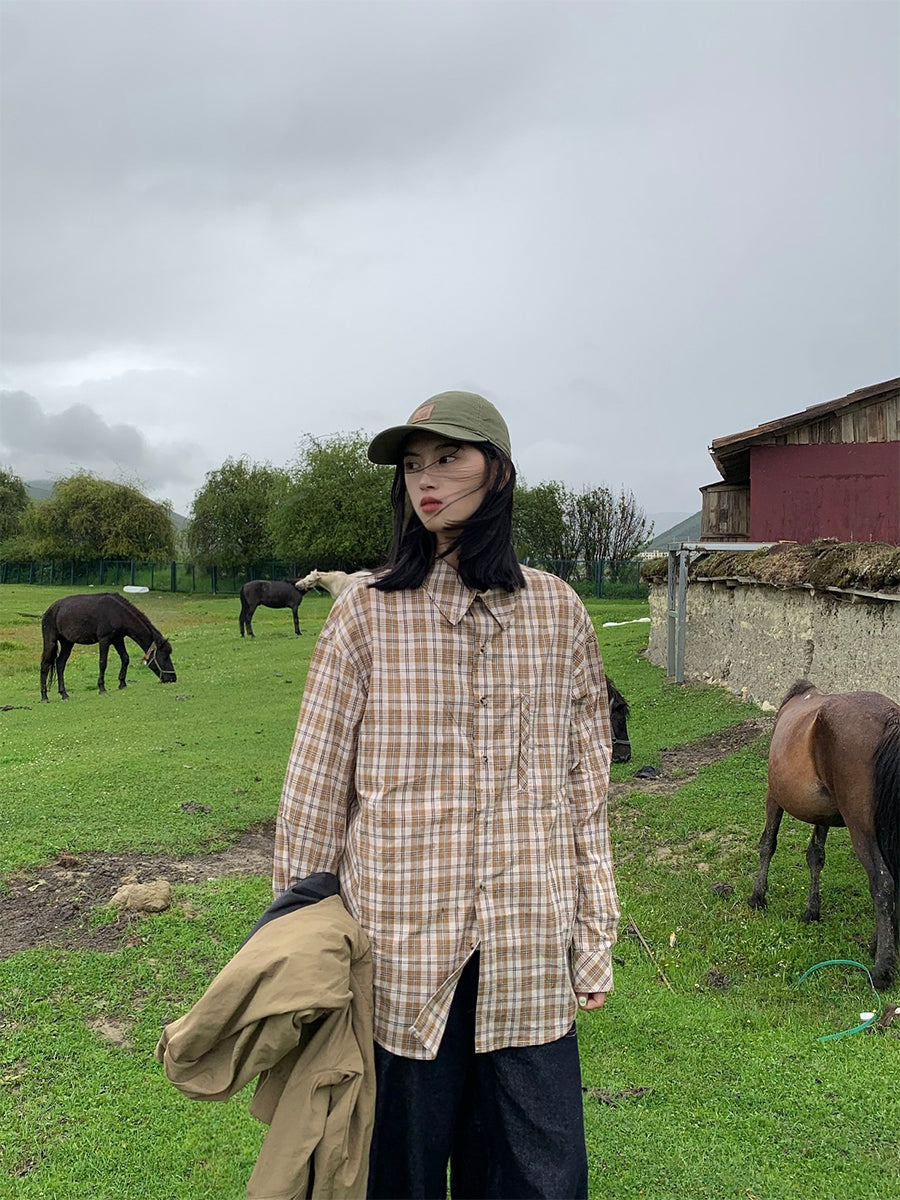 チェック柄長袖シャツ N495