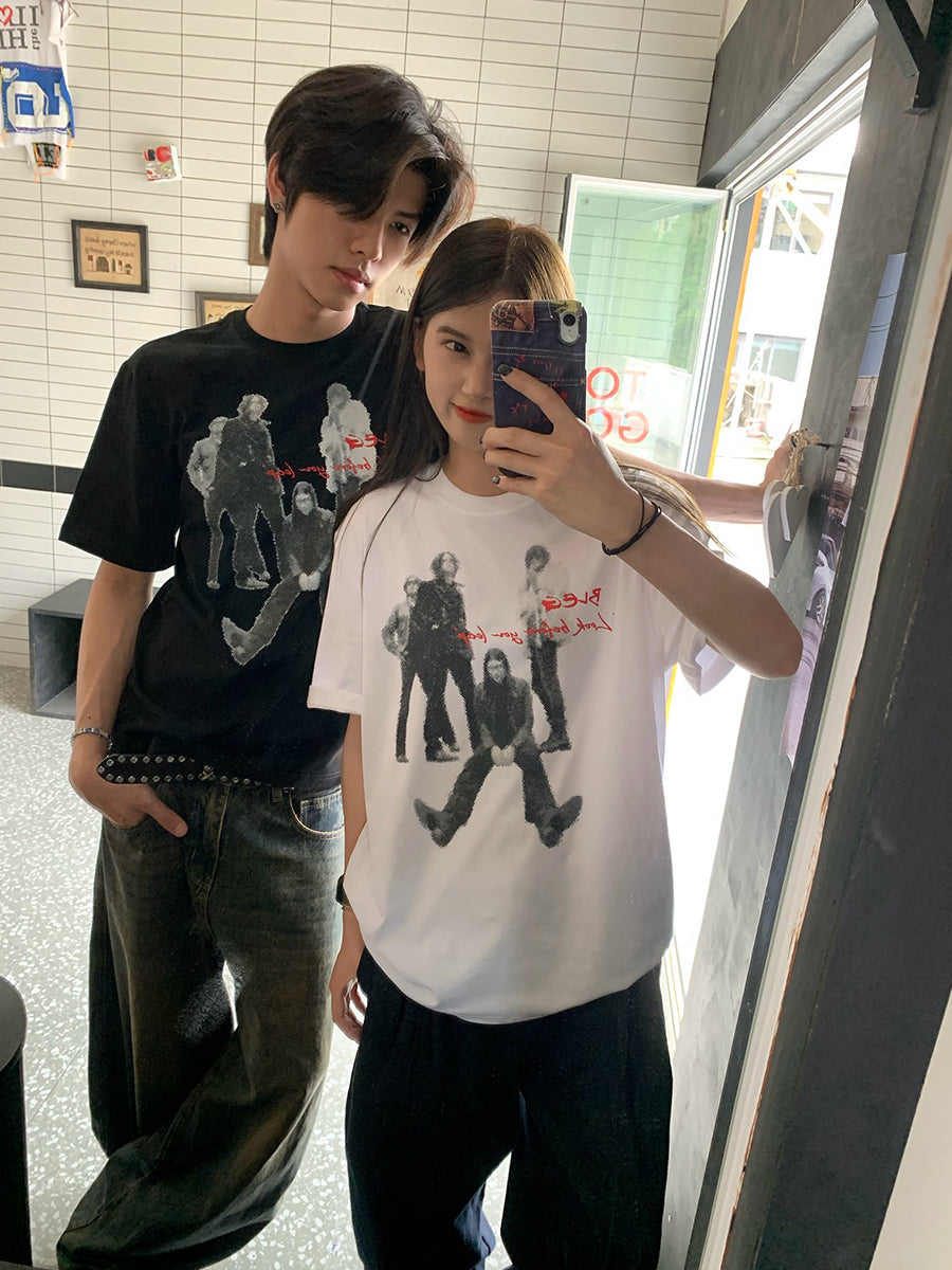 ラウンドネックロックプリントTシャツ N442