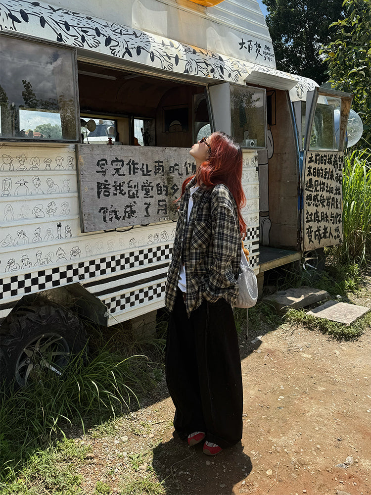 チェック柄長袖シャツ N592