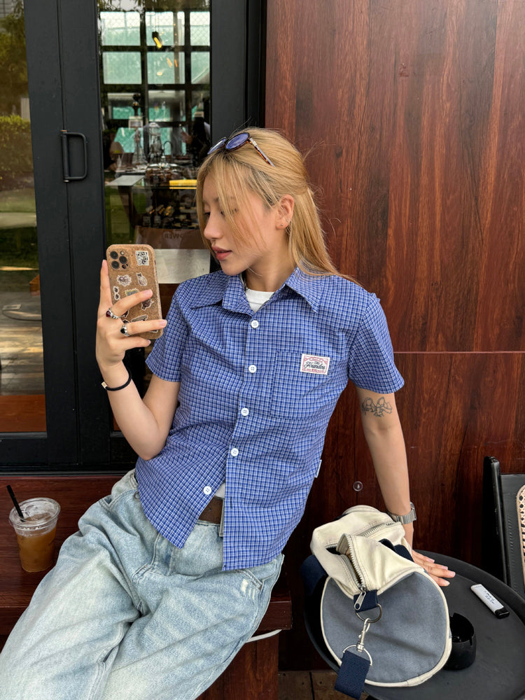 チェック柄半袖長袖シャツ N471