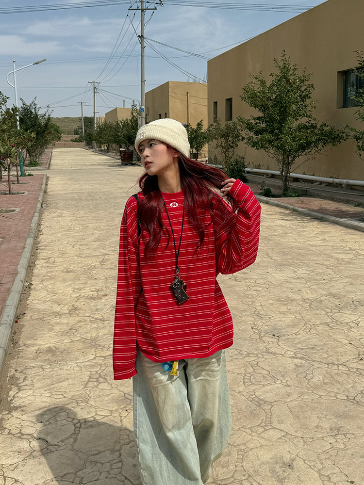 マイクロボーダー・オーバーサイズロングスリーブTシャツ N683