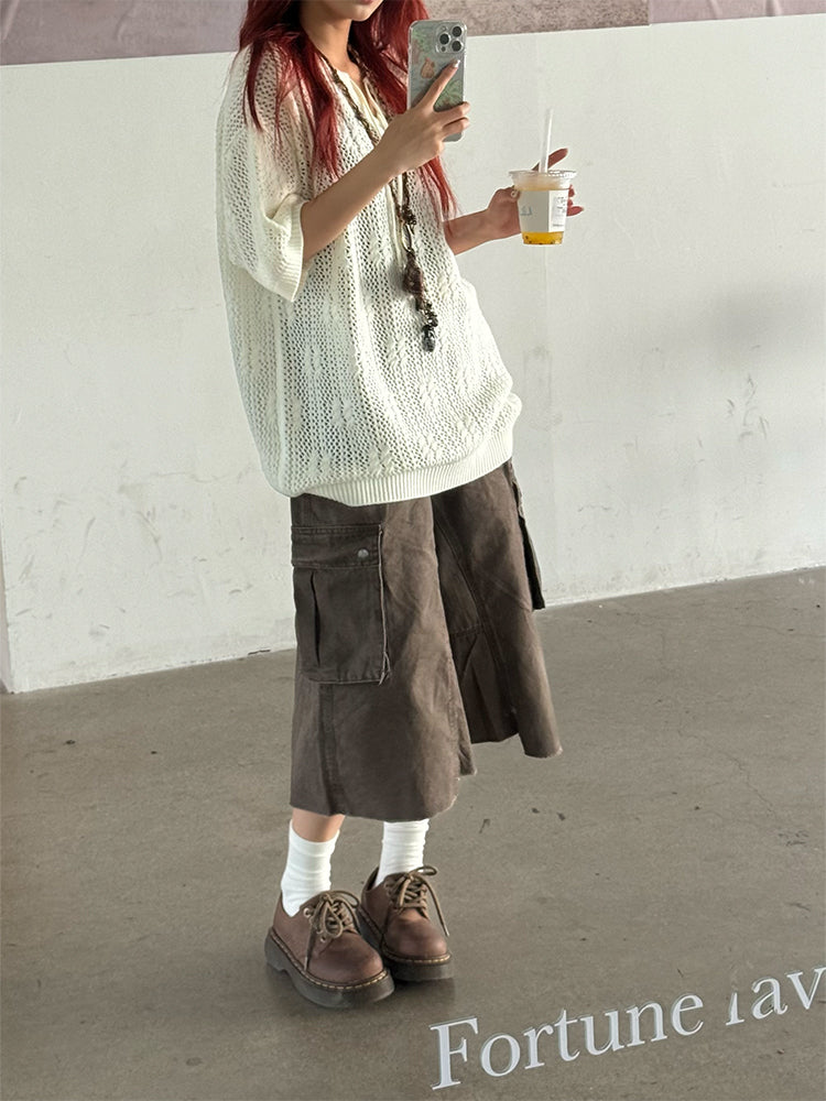 ウォッシュ加工クロップドパンツ N482