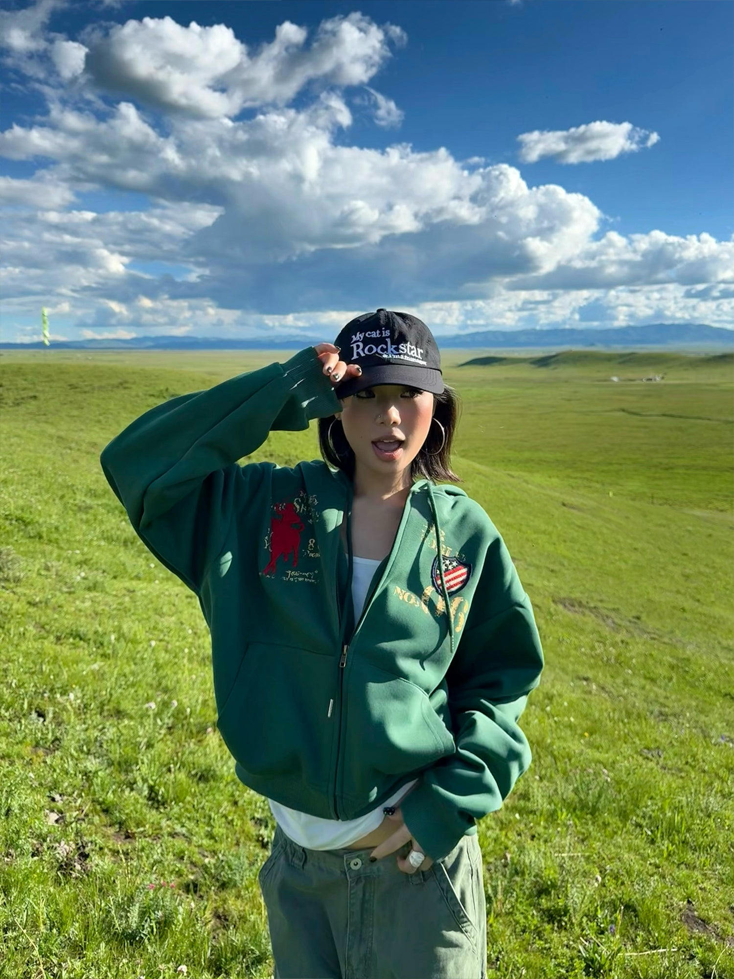 刺繍プリントスウェットパーカー N540