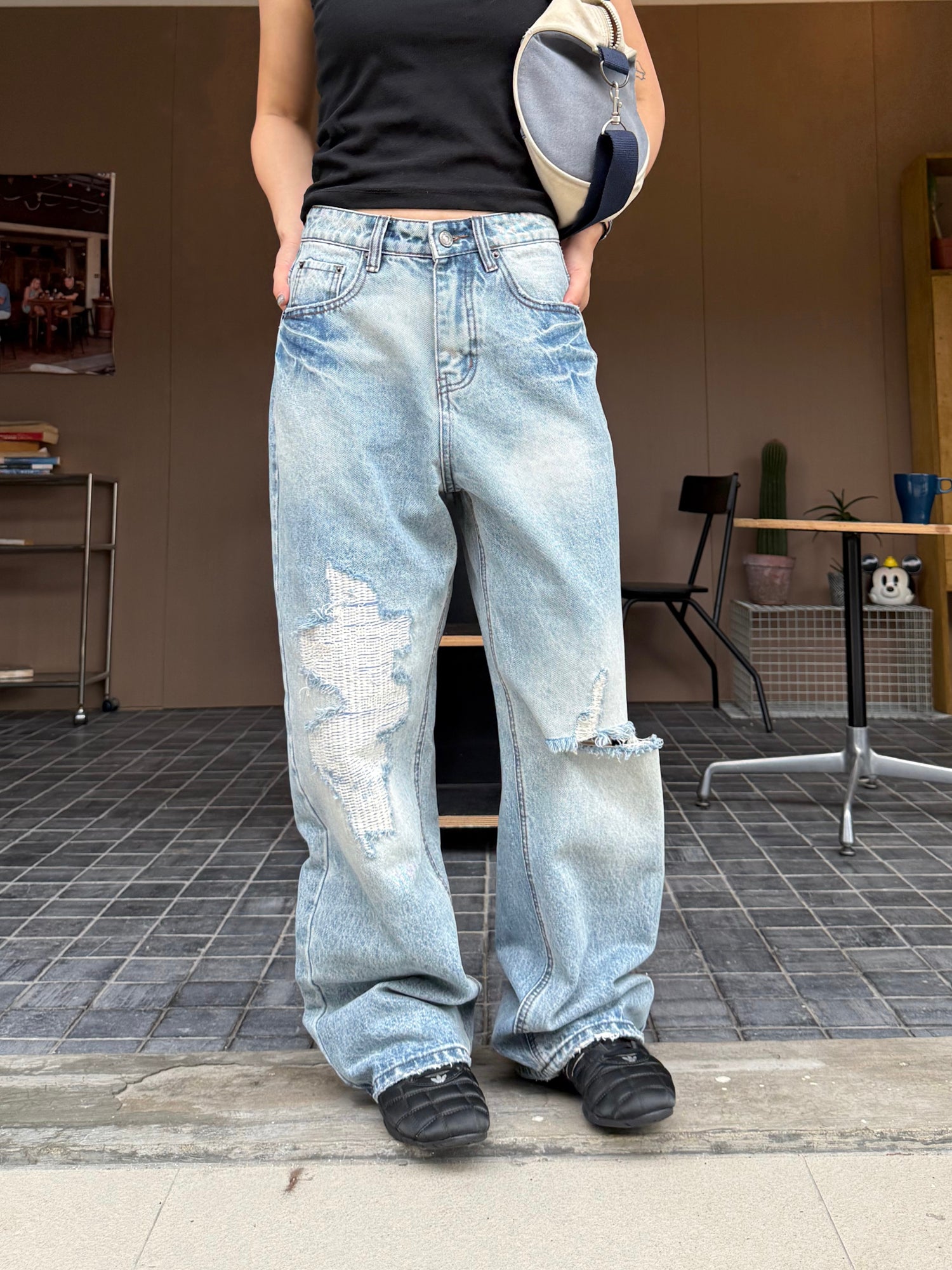 クラッシュ加工 ワイドバギーデニム N514