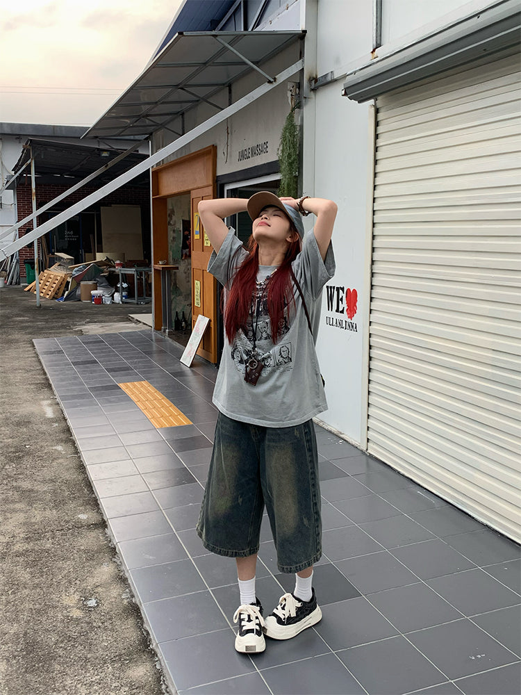 ワイドデニムショートパンツ N464