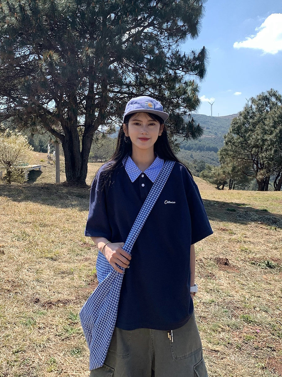 チェック柄半袖ポロシャツ N419