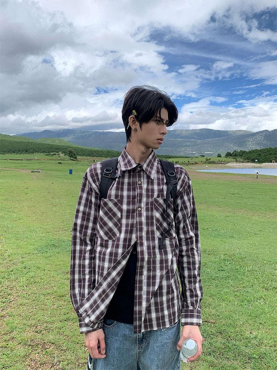 チェック柄長袖シャツ N558