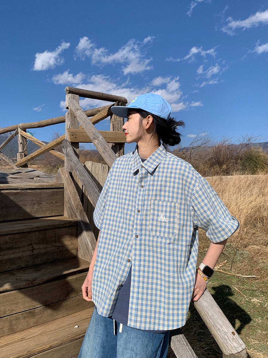 ギンガムチェック半袖シャツ N436