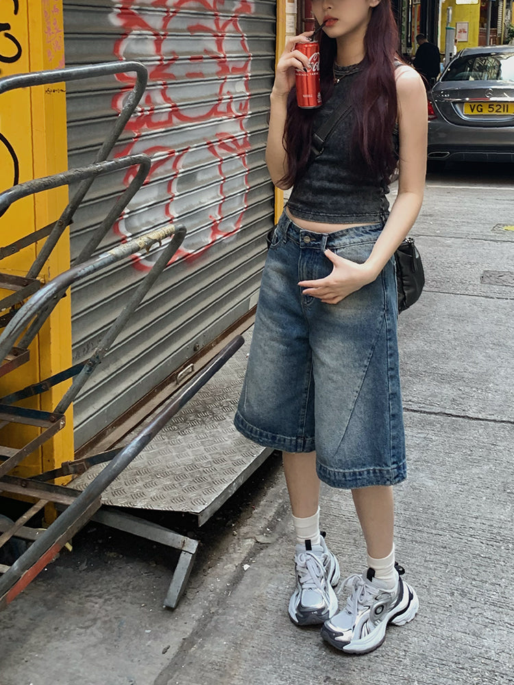 ワイドデニムショートパンツ N491