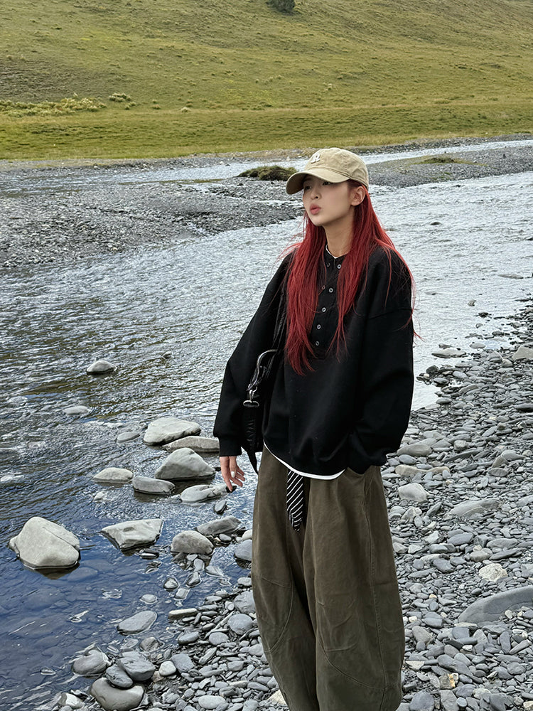 フェイクツーピースヘンリーカラースウェット N686