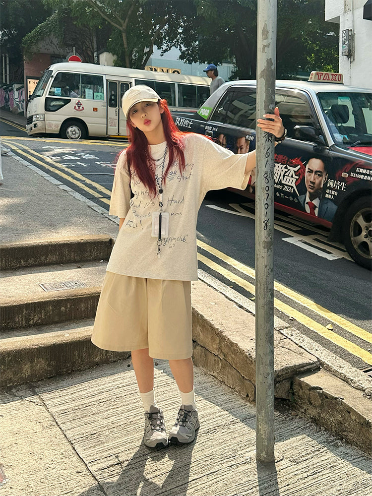 手書き風プリント 半袖Tシャツ リラックスフィット 大人カジュアル N429