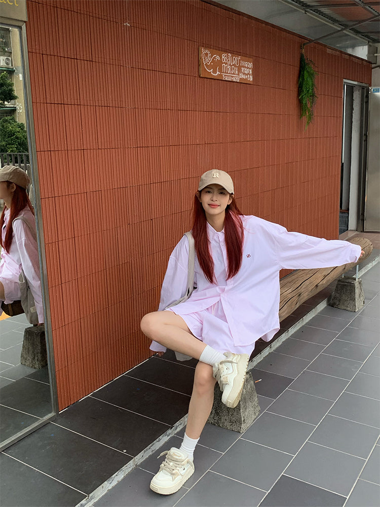 ストライプシャツショーツセットアップ N450