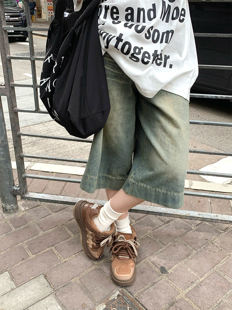 ミドル丈ワイドデニムハーフパンツ N479