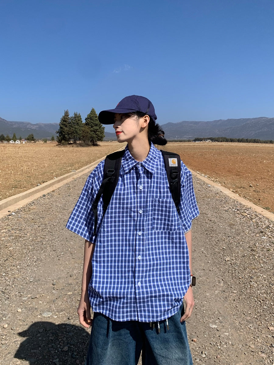 チェック柄半袖Tシャツ N433