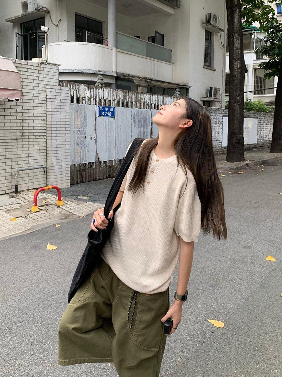 こなれ感プラス ヘンリーネック半袖Tシャツ きれいめ大人カジュアル N435