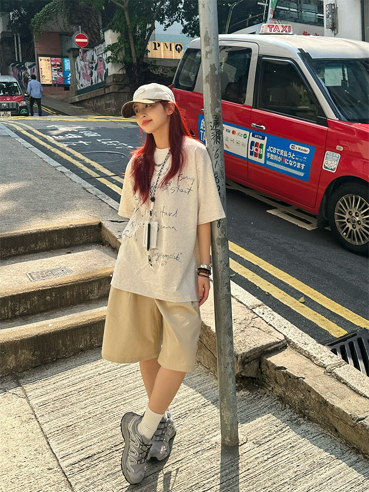 手書き風プリント 半袖Tシャツ リラックスフィット 大人カジュアル N429