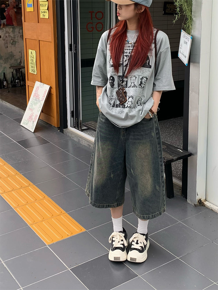 ワイドデニムショートパンツ N464