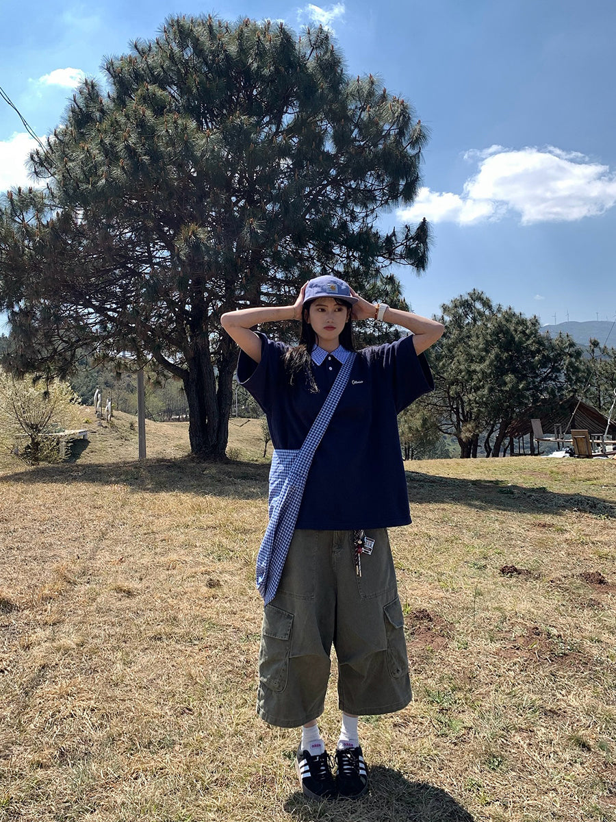 チェック柄半袖ポロシャツ N419