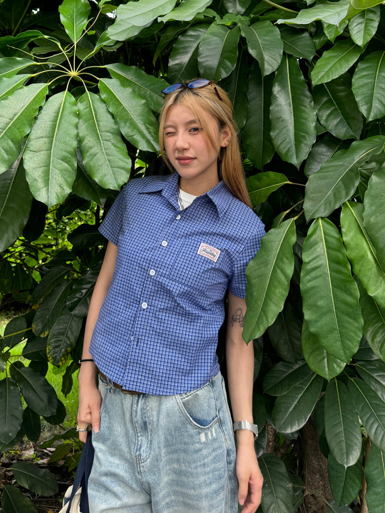 チェック柄半袖長袖シャツ N471