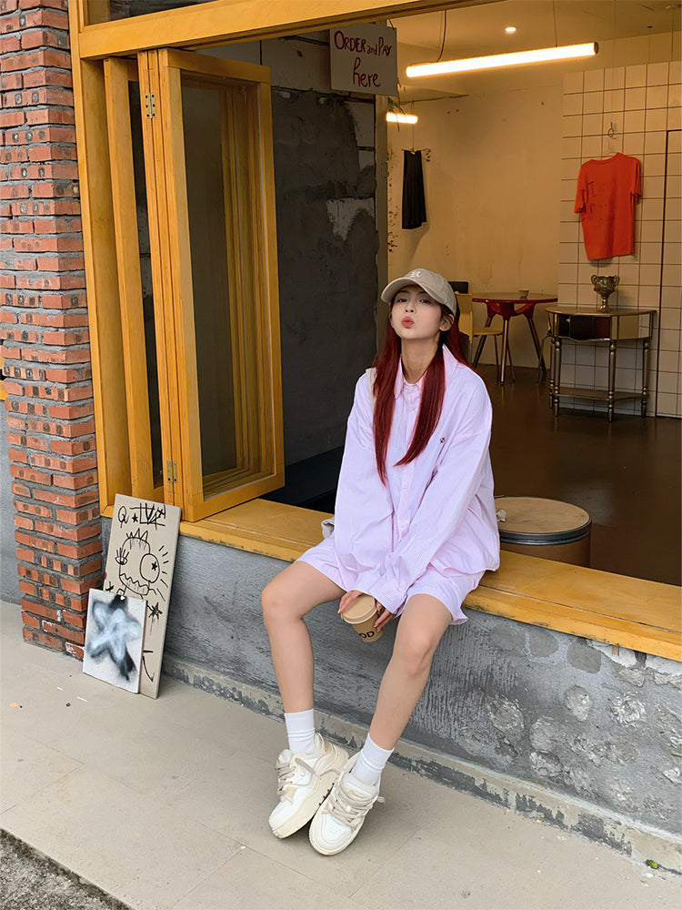 ストライプシャツショーツセットアップ N450