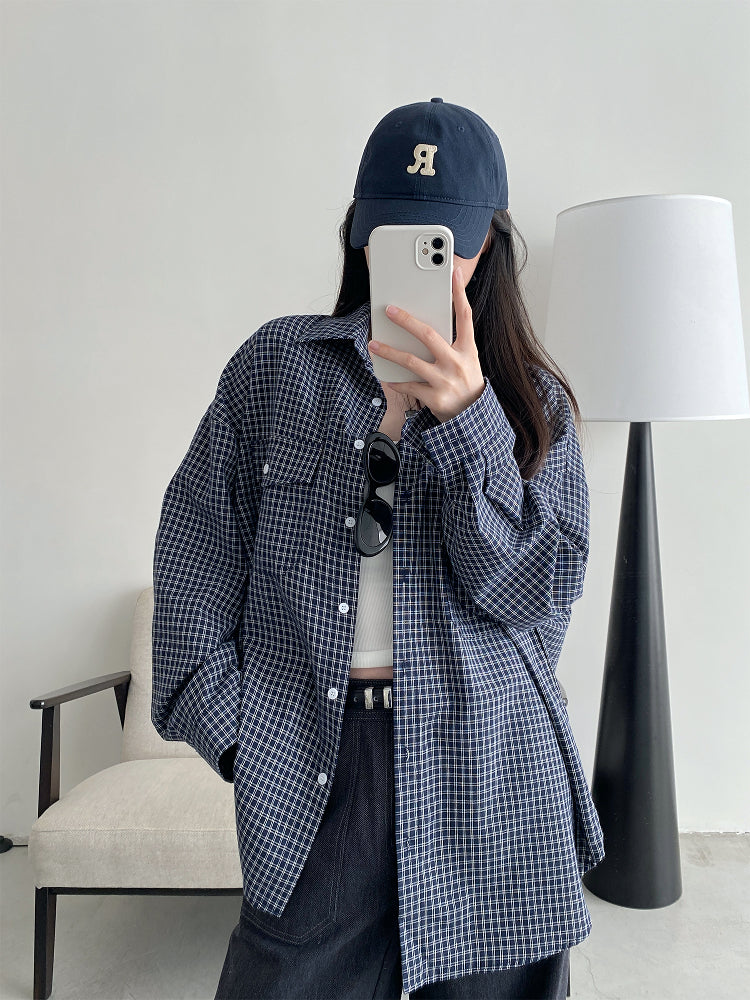 チェック柄長袖シャツ N651