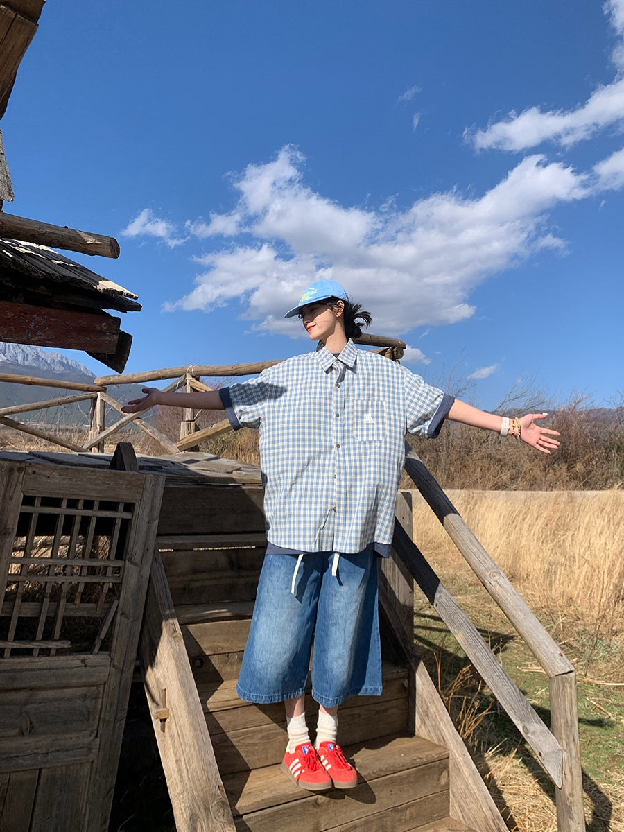 ギンガムチェック半袖シャツ N436