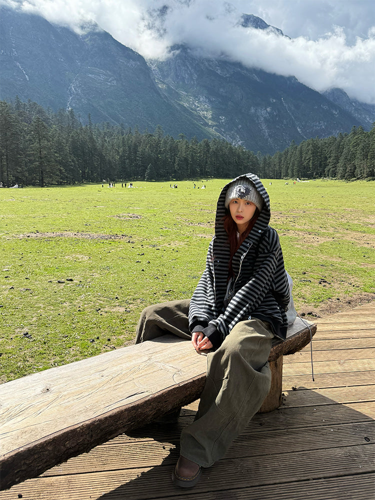 ファー付きボーダーパーカー N547