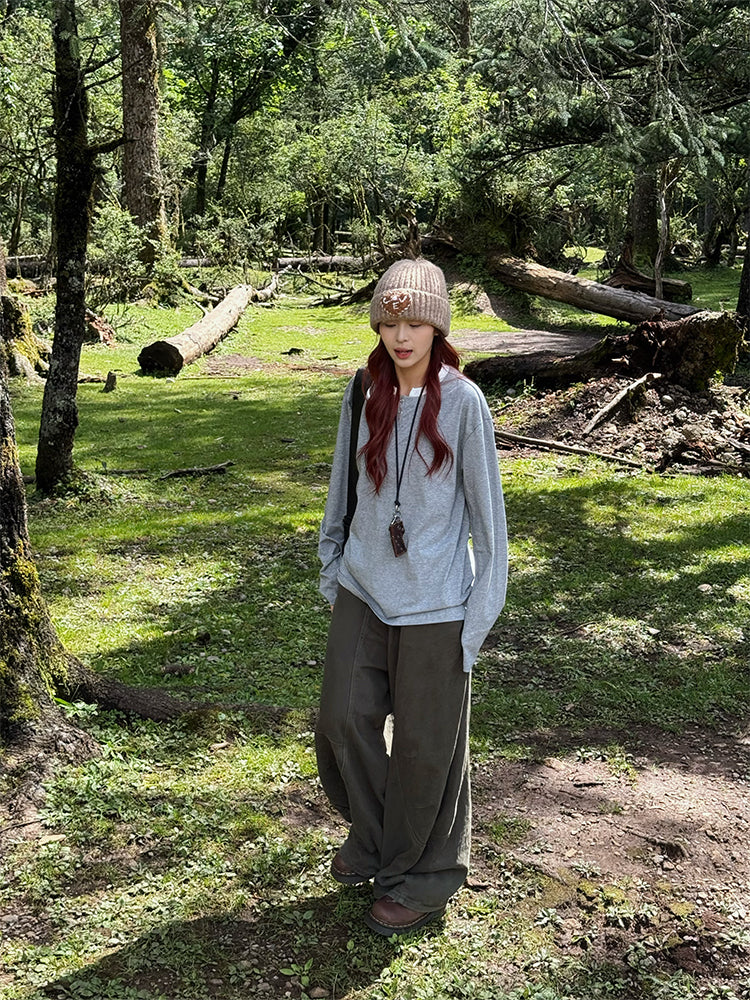 フェイクツーピースヘンリーカラー長袖Tシャツ N593