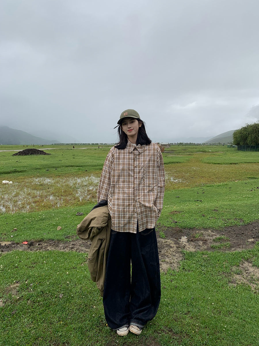 チェック柄長袖シャツ N495