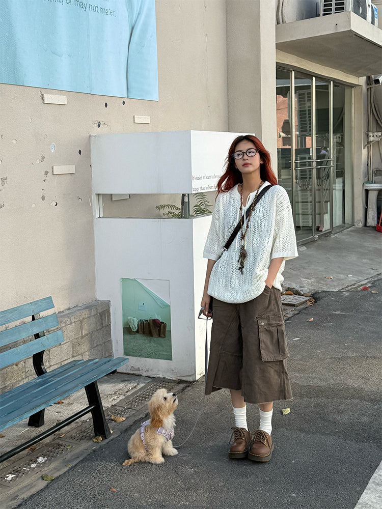 ウォッシュ加工クロップドパンツ N482