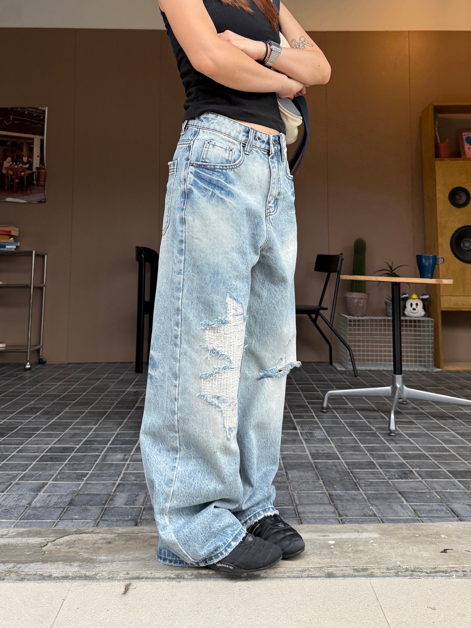 クラッシュ加工 ワイドバギーデニム N514