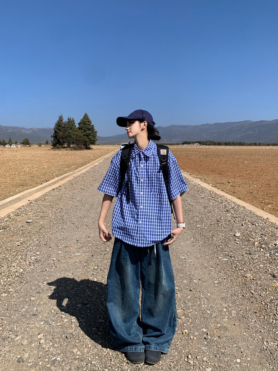 チェック柄半袖Tシャツ N433