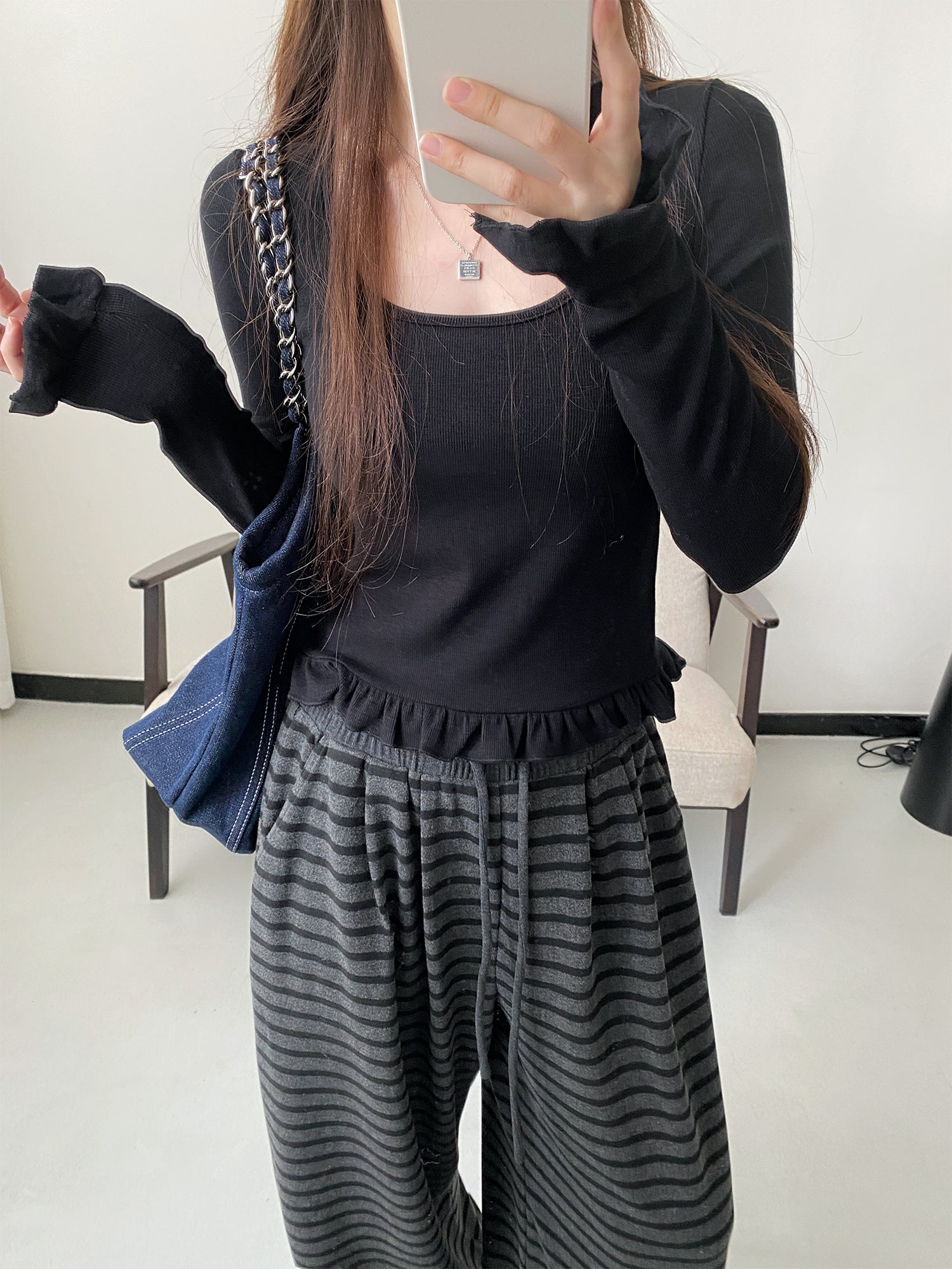 フェイクツーピース長袖シャツ N794