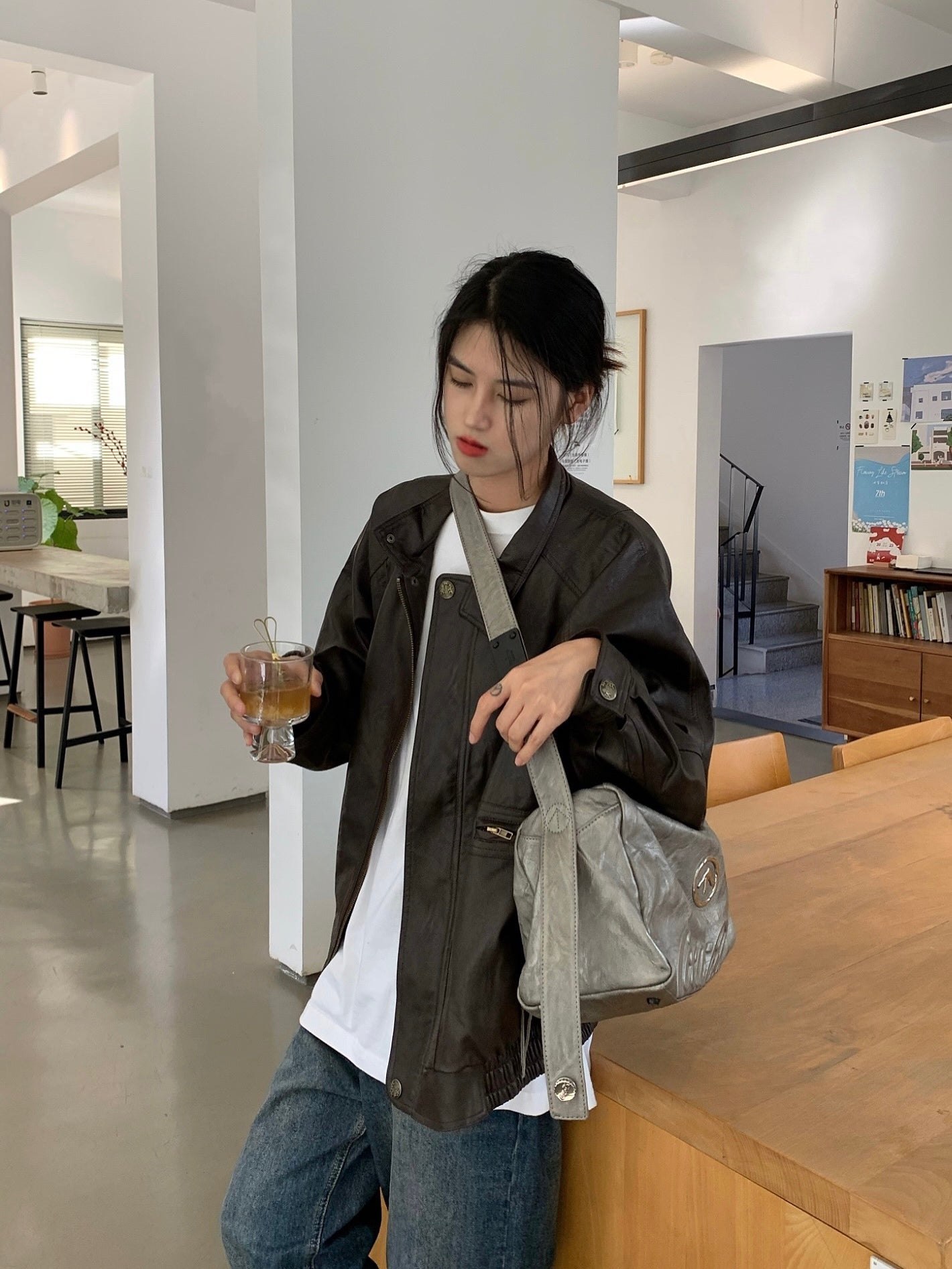 ビンテージスタンドカラーレザージャケット N123