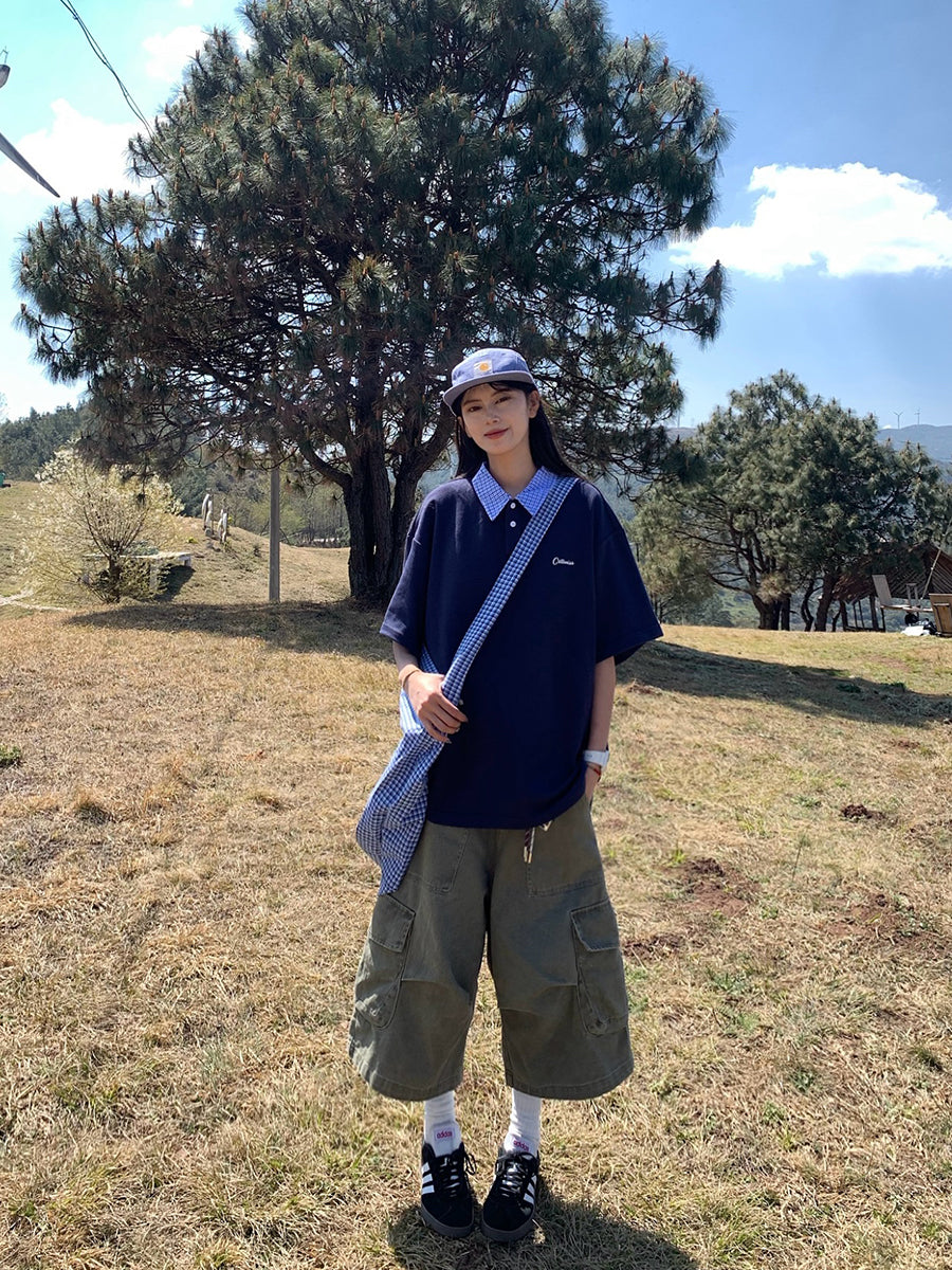 チェック柄半袖ポロシャツ N419