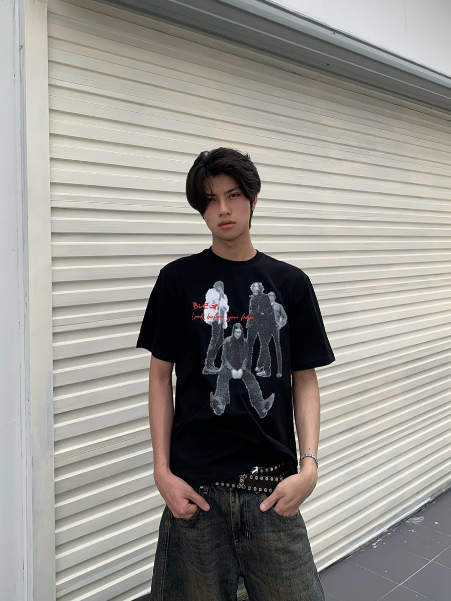 ラウンドネックロックプリントTシャツ N442