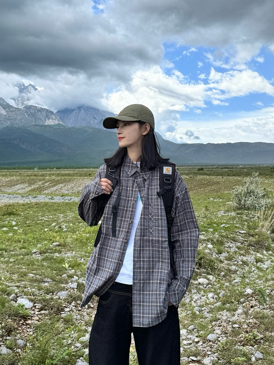 チェック柄長袖シャツ N495