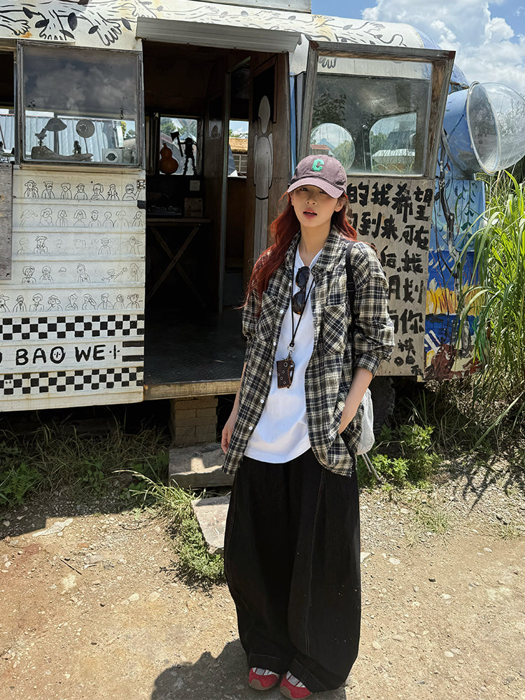 チェック柄長袖シャツ N592