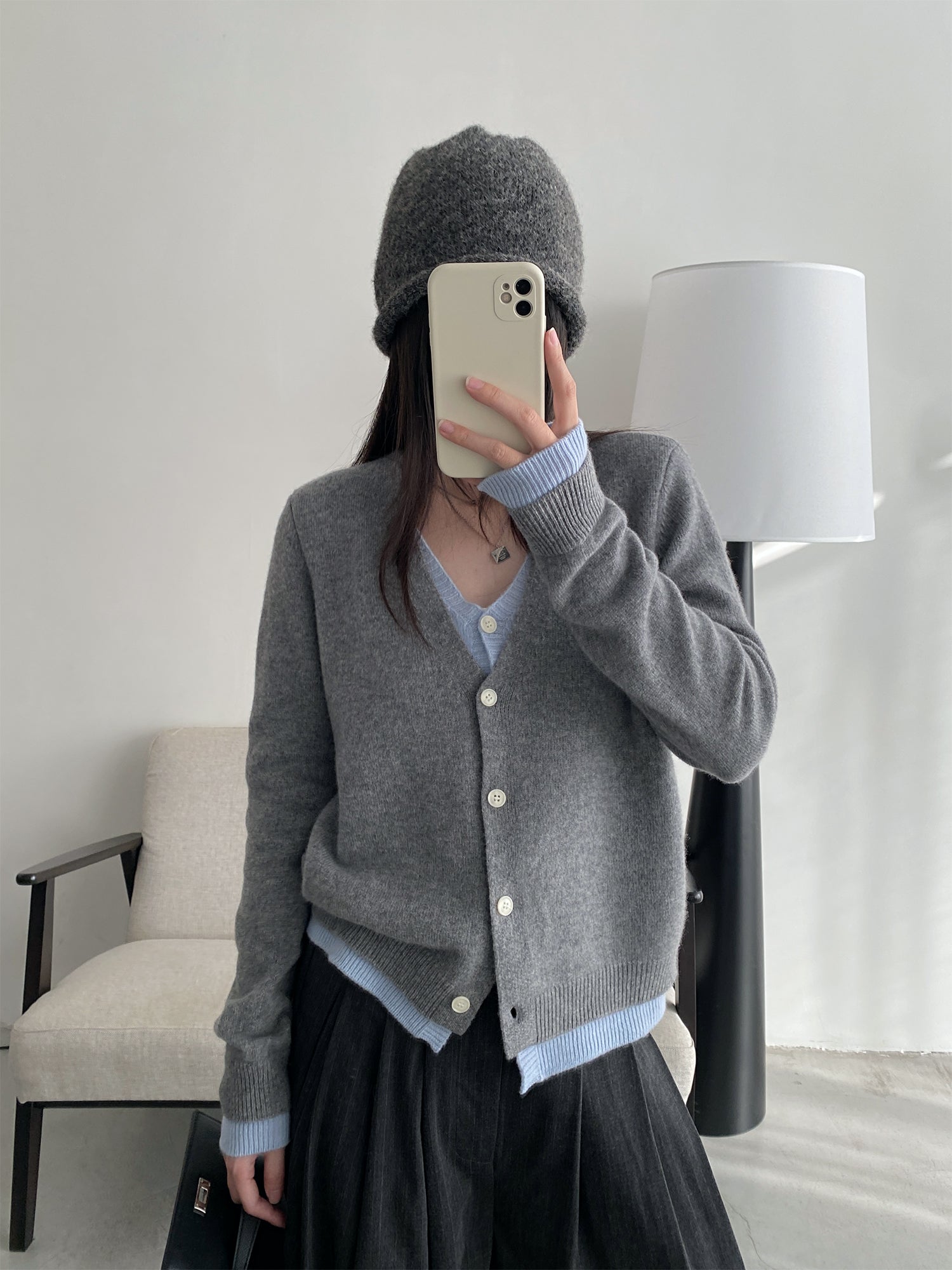 フェイクレイヤードニットカーディガン N668