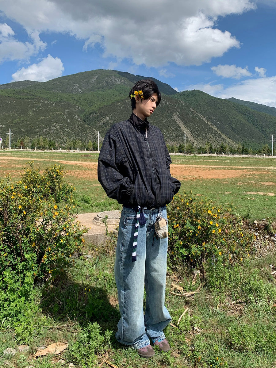 スタンドカラーチェック柄ジャケット N553