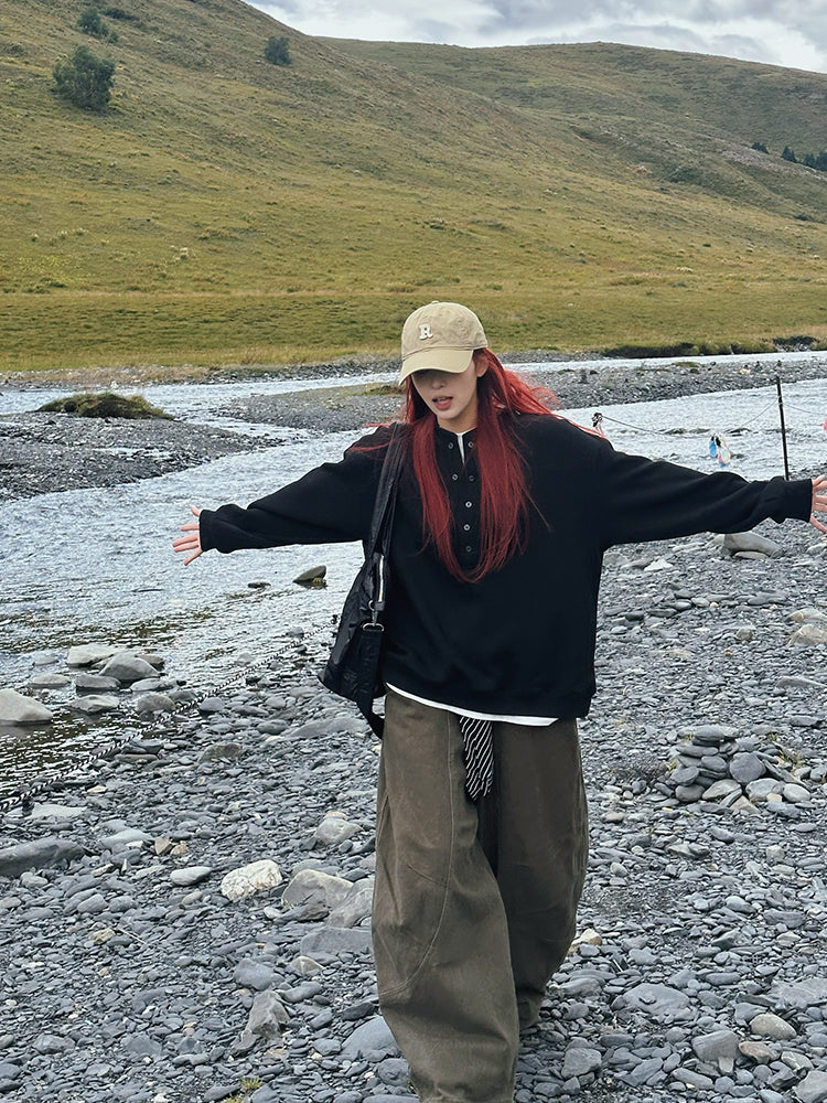 フェイクツーピースヘンリーカラースウェット N686