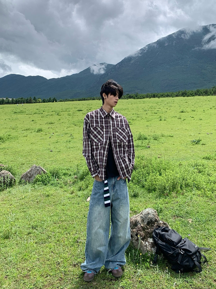 チェック柄長袖シャツ N558