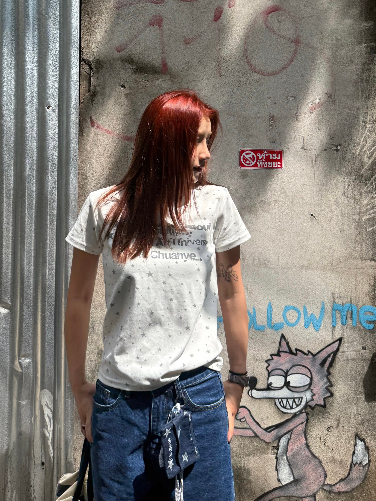 スター総柄 カレッジロゴTシャツ N508