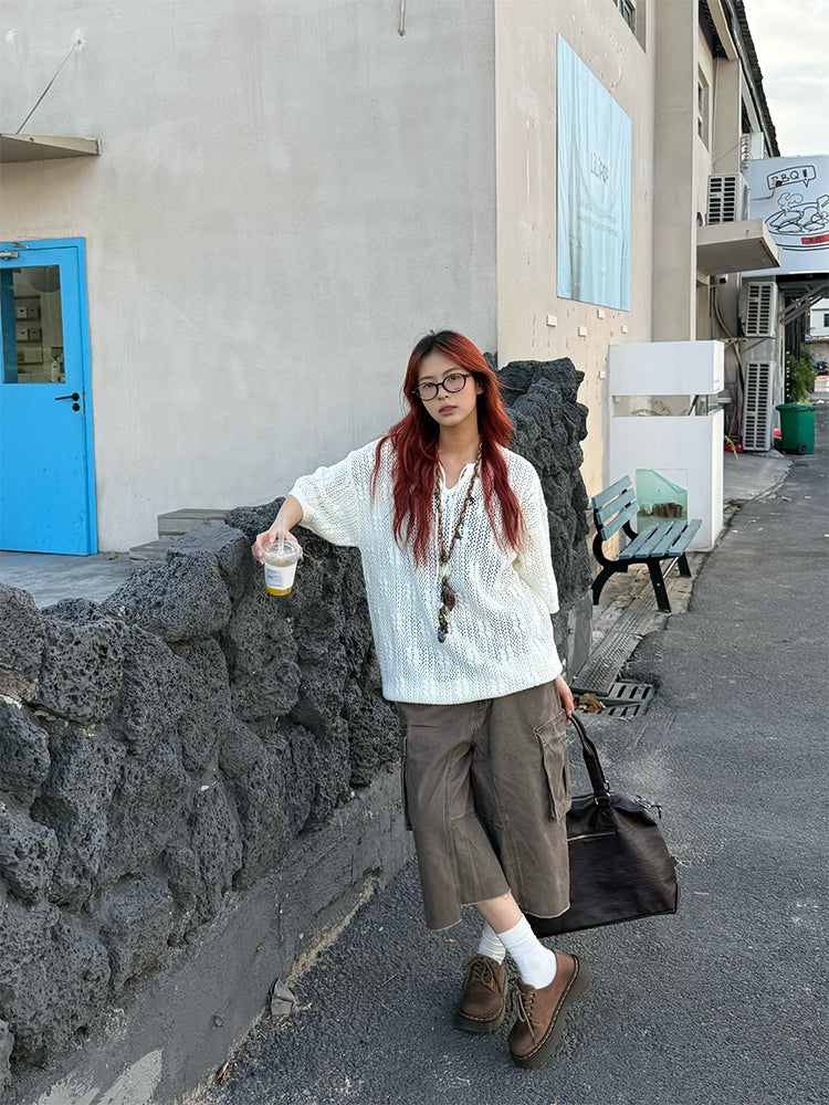 ウォッシュ加工クロップドパンツ N482