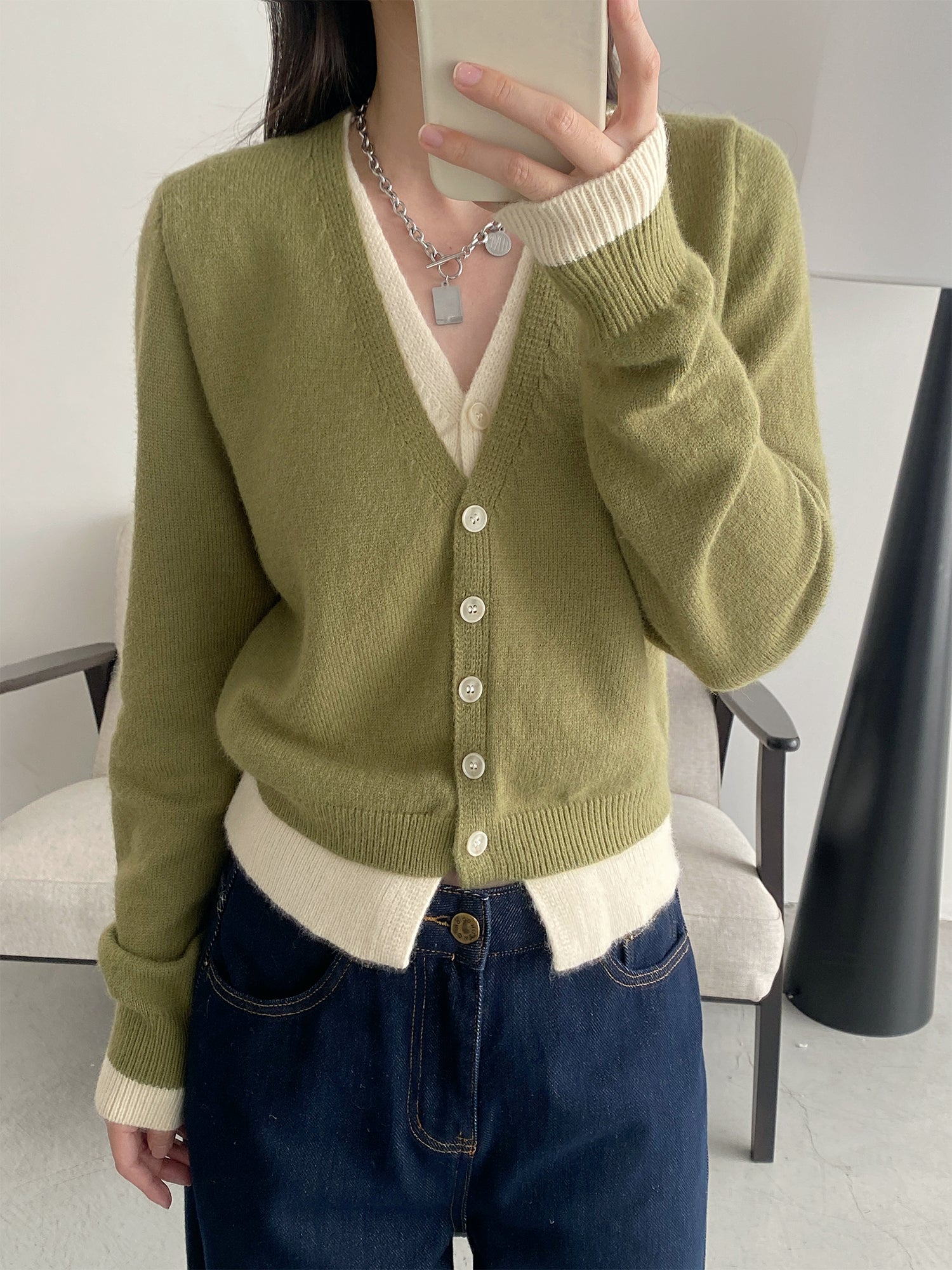 フェイクツーピースニットカーディガン N630