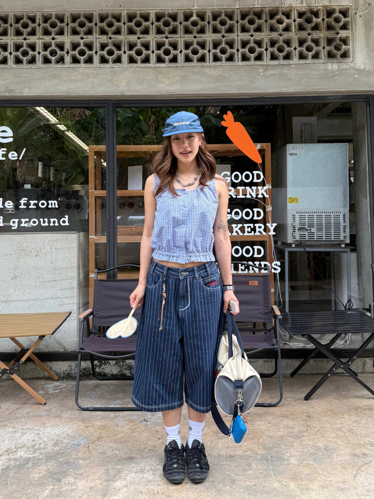 ストライプクロップドパンツ N477