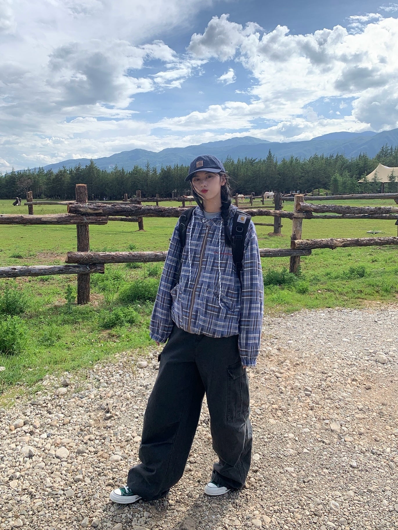 フード付きアシメチェックジャケット N131