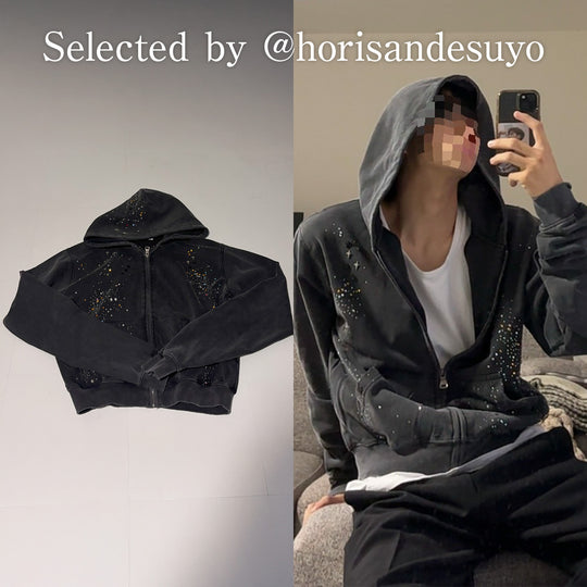 ストーンデザインショートジップパーカ HOR-003