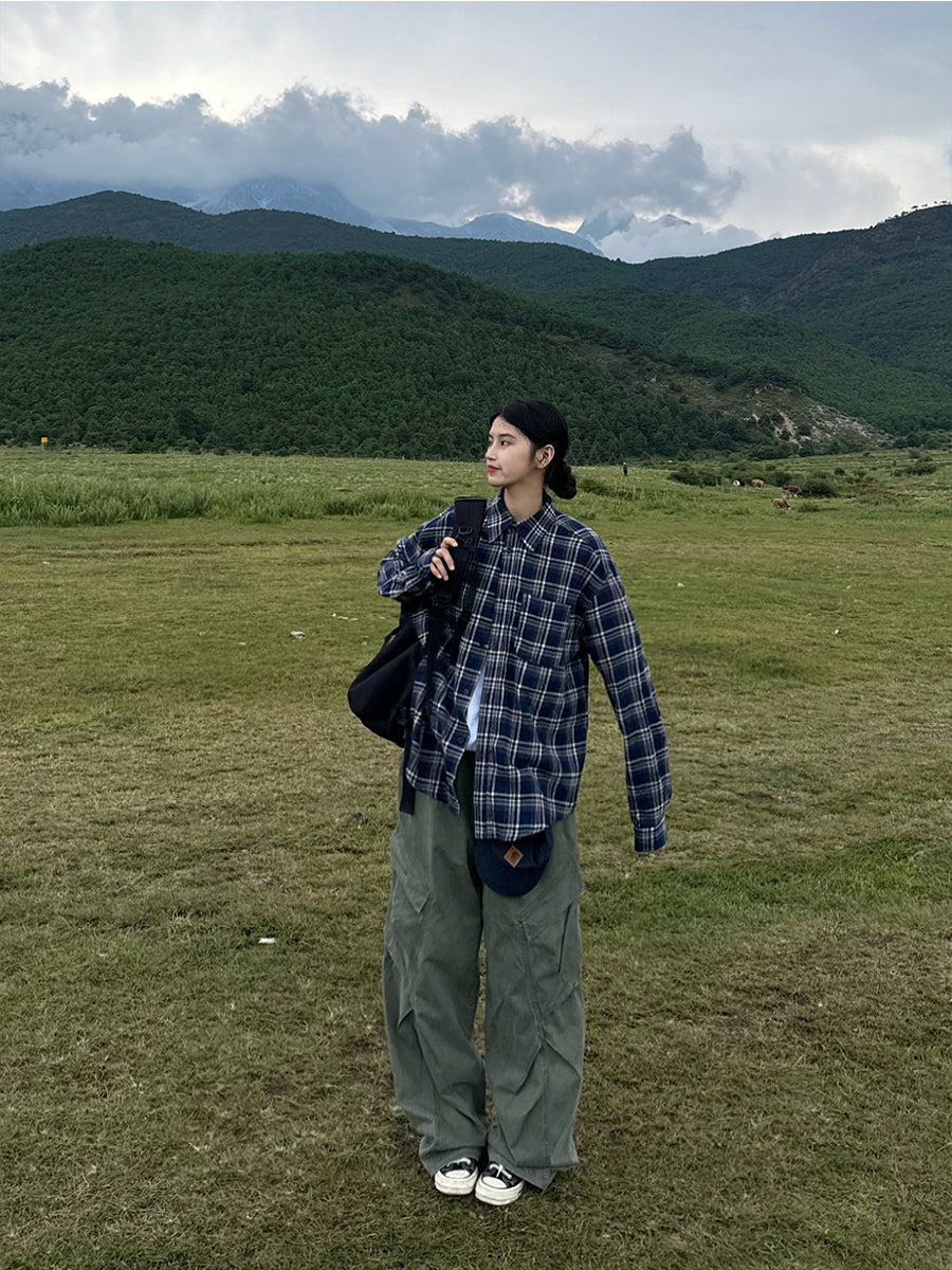 ネイビーブラックチェックシャツ N124