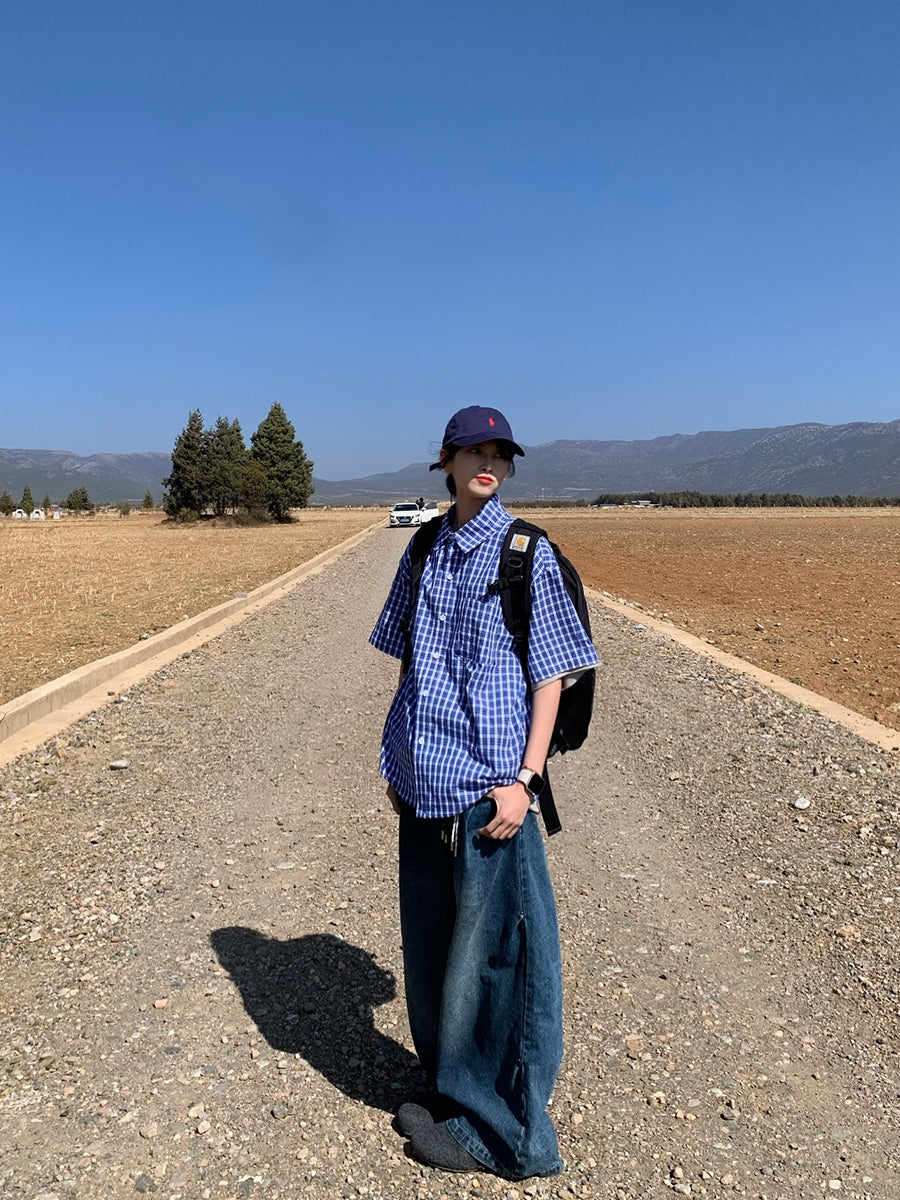 チェック柄半袖Tシャツ N433